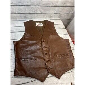 Vintage Sears The Mens Store Leather Shop Collection Brown Vest Mens 44 Reg
